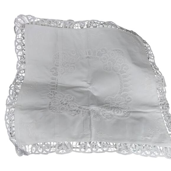 EXQUISITE CROCHET LACE & CUTWORK WHITE COTTON SQUARE EURO PILLOW SHAMS, PAIR-2! - Picture 5 of 9